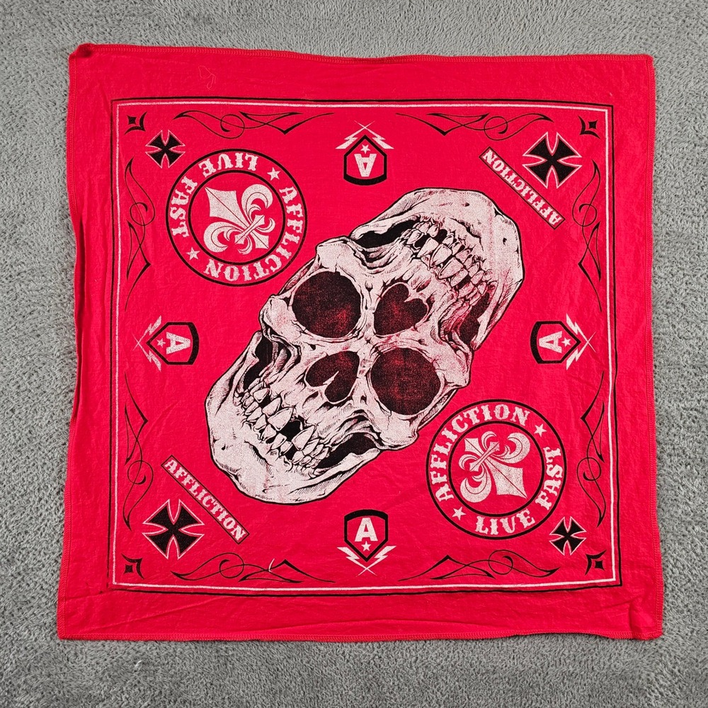 Affliction Live Fast Red Skull Bandana Cotton Biker Head Wrap‎ Iron Cross Fleur